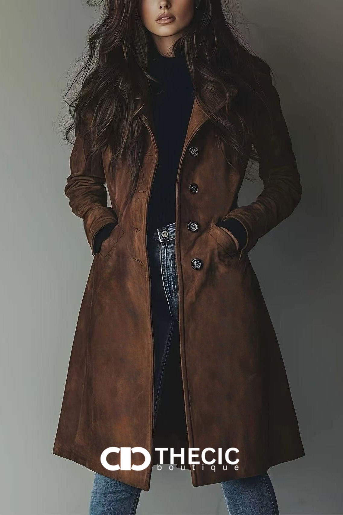 Suede Longline Tailored Button-Front Coat