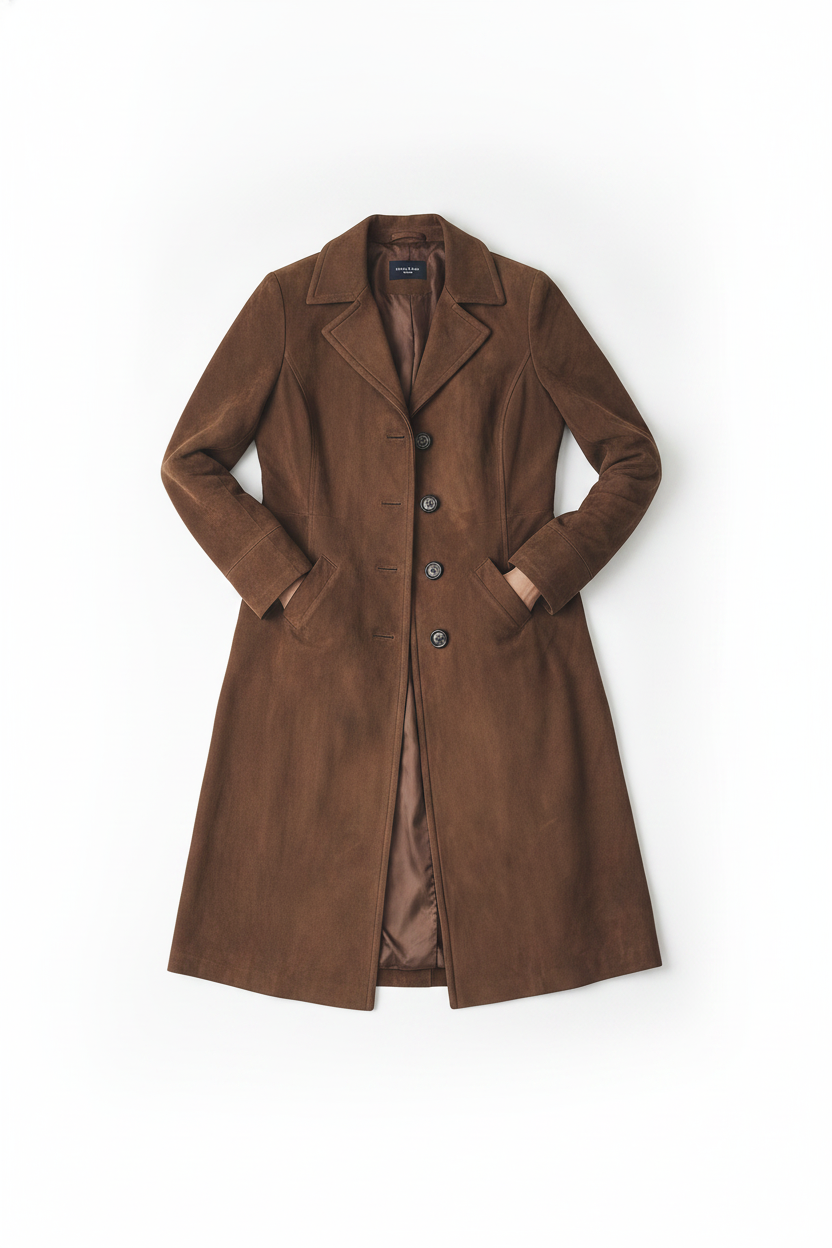 Suede Longline Tailored Button-Front Coat