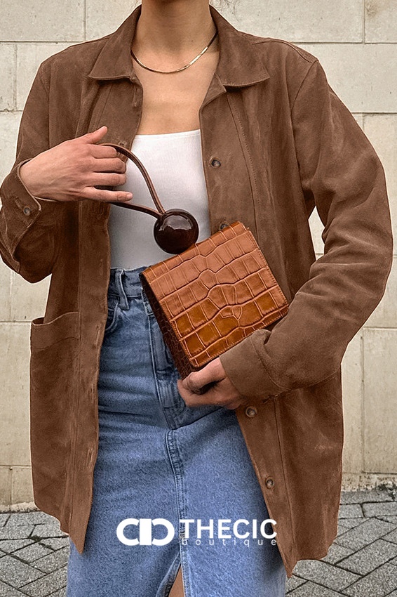 Suede-Look Button-Up Collared Shacket