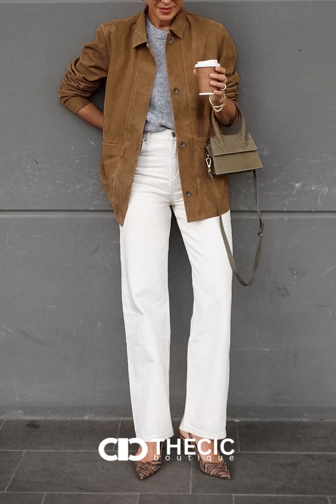 Suede-Look Button-Up Collared Shacket