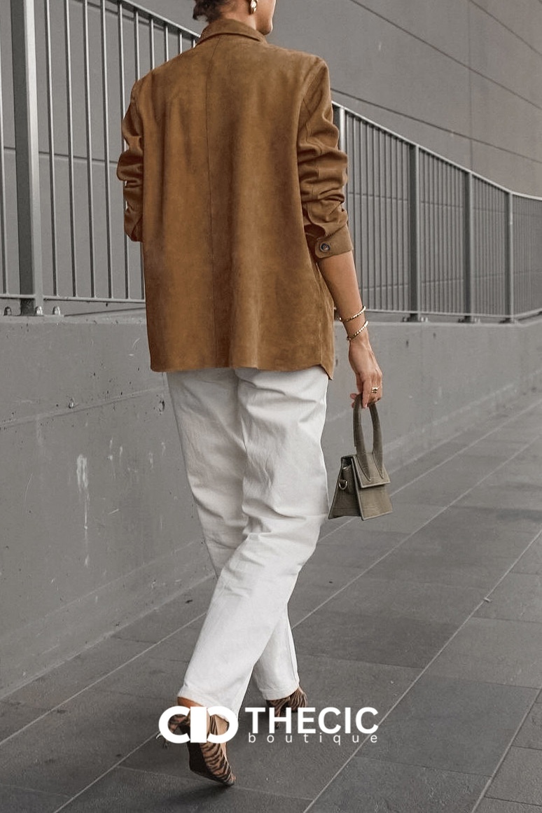 Suede-Look Button-Up Collared Shacket