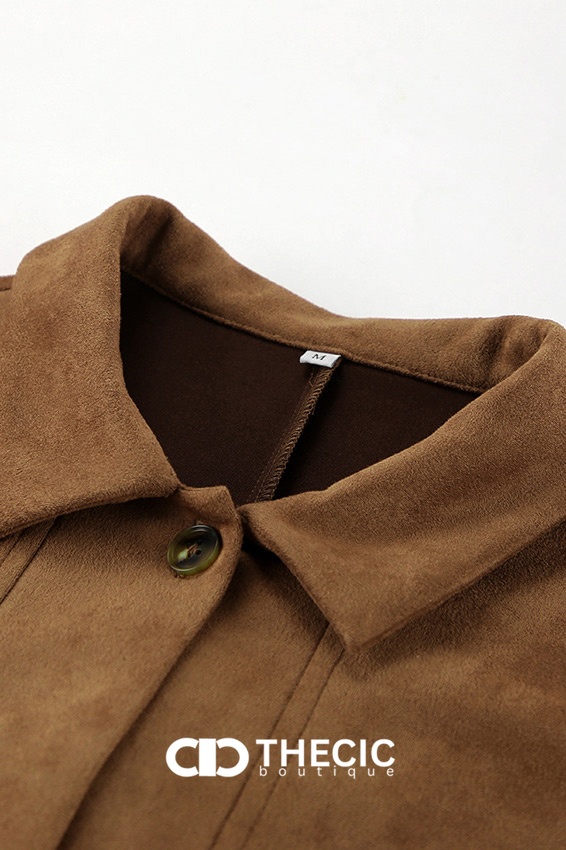 Suede-Look Button-Up Collared Shacket