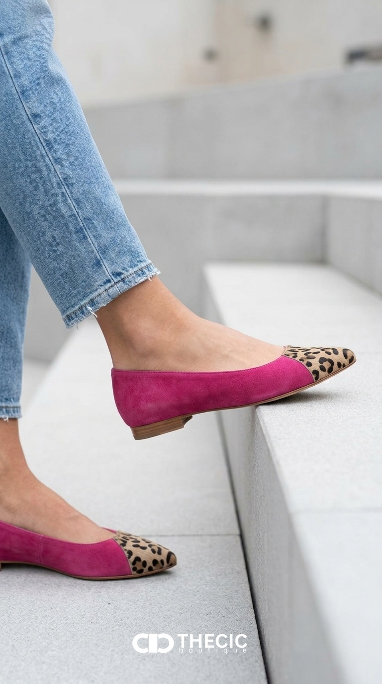 Suede Pointed-Toe Leopard Print Ballet Flats