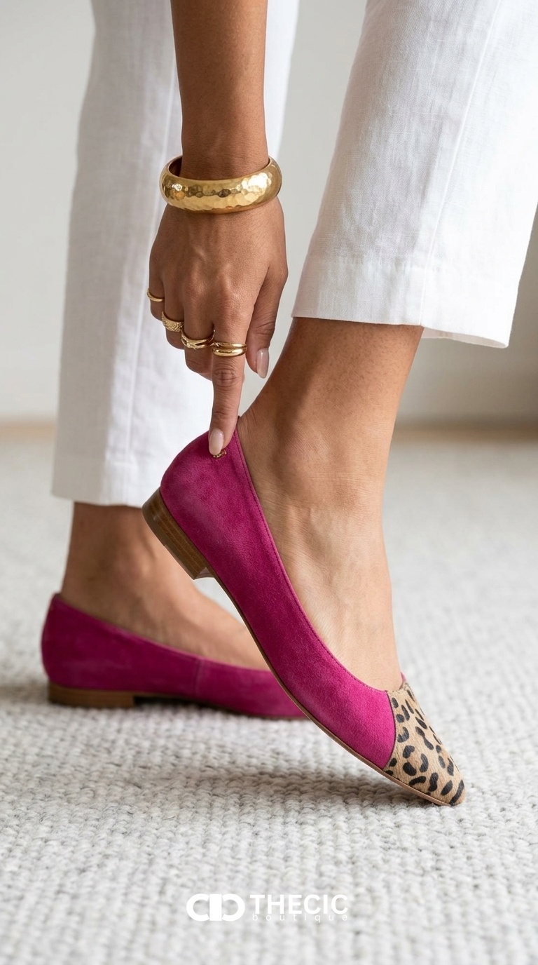 Suede Pointed-Toe Leopard Print Ballet Flats