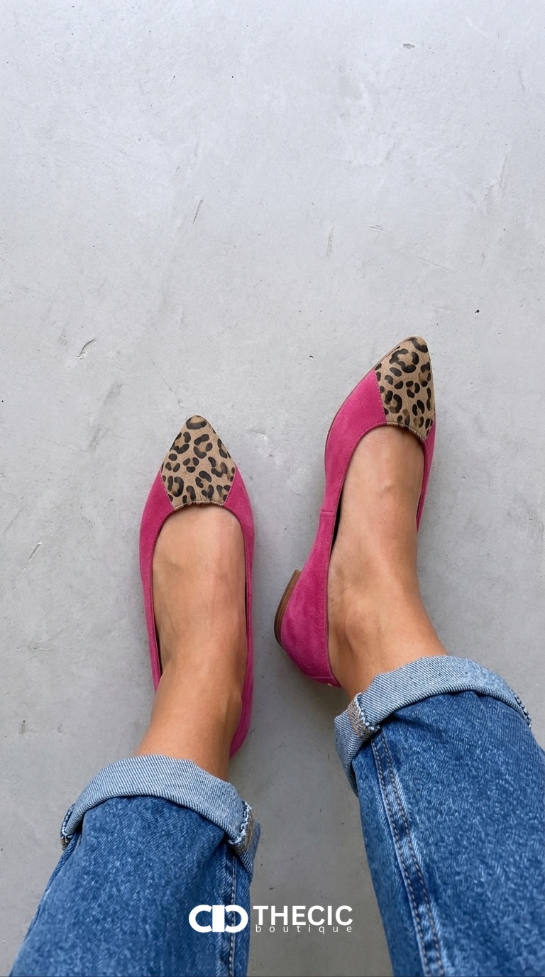 Suede Pointed-Toe Leopard Print Ballet Flats