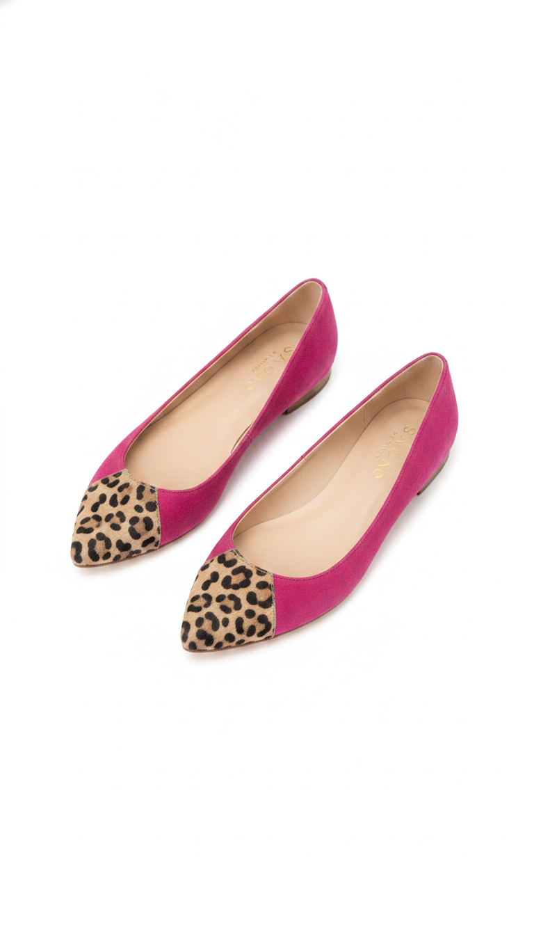 Suede Pointed-Toe Leopard Print Ballet Flats