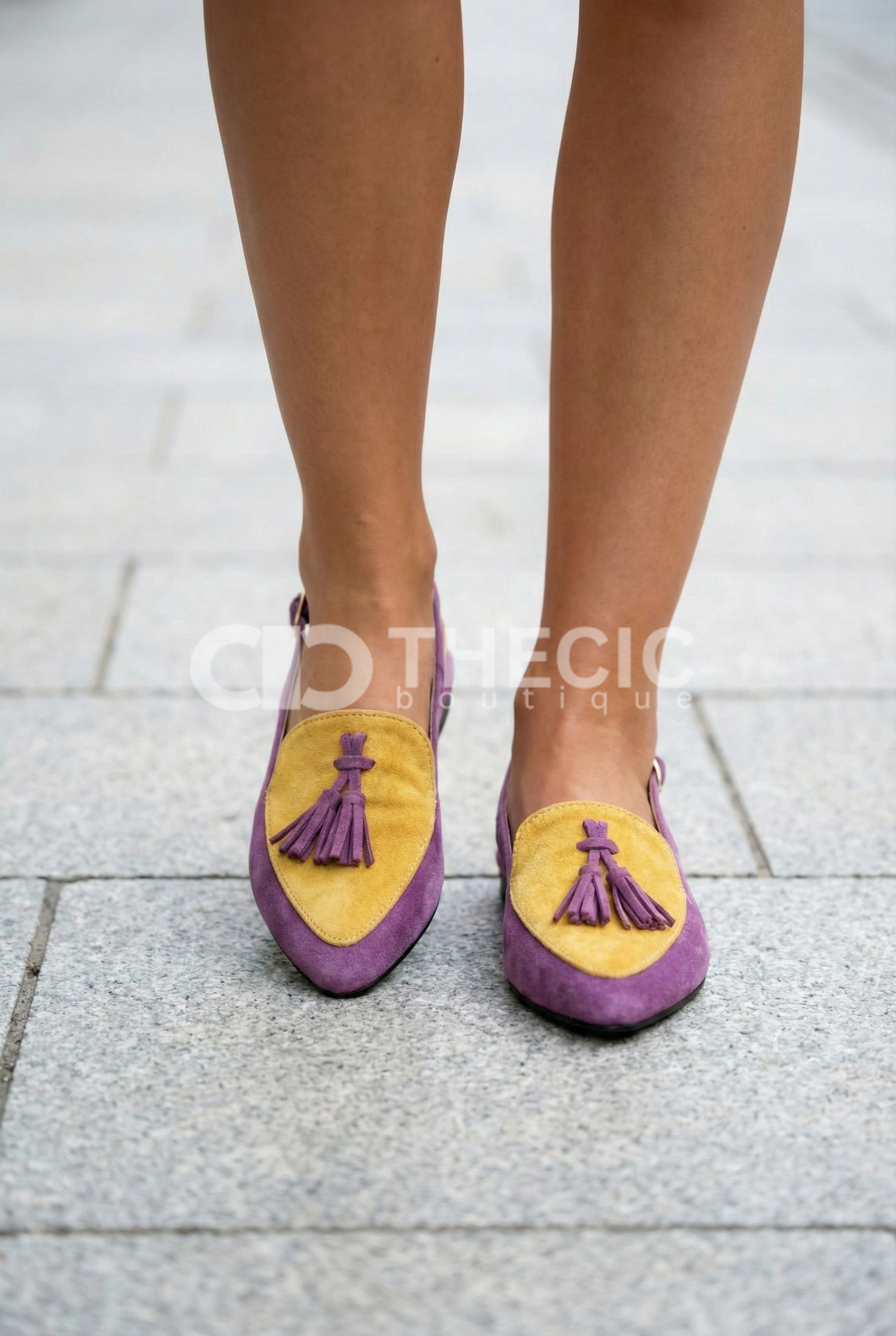 Suede Pointed-Toe Tassel Slingback Mules