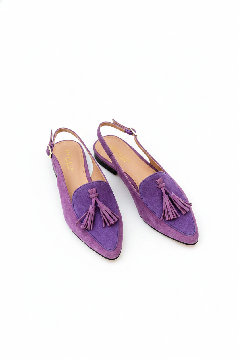 Suede Pointed-Toe Tassel Slingback Mules
