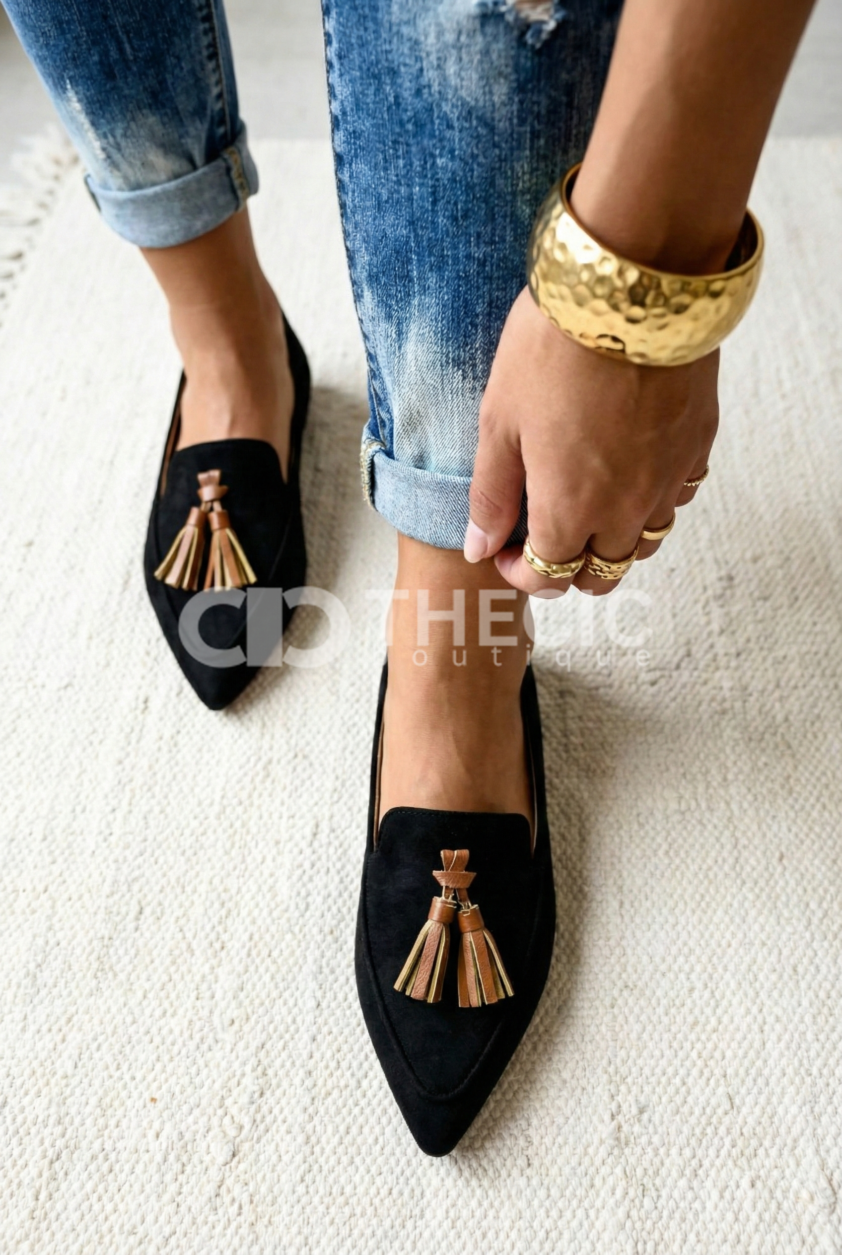 Suede Pointed-Toe Tassel Slip-On Loafers