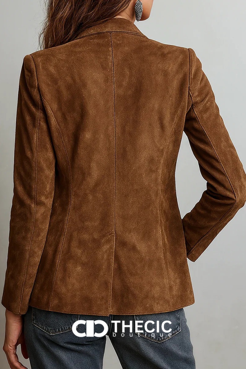 Suede Single-Breasted Notched Lapel Blazer