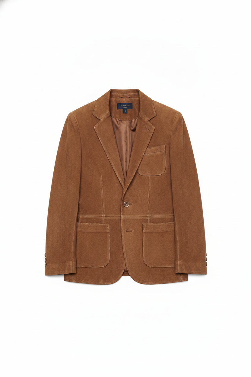 Suede Single-Breasted Notched Lapel Blazer
