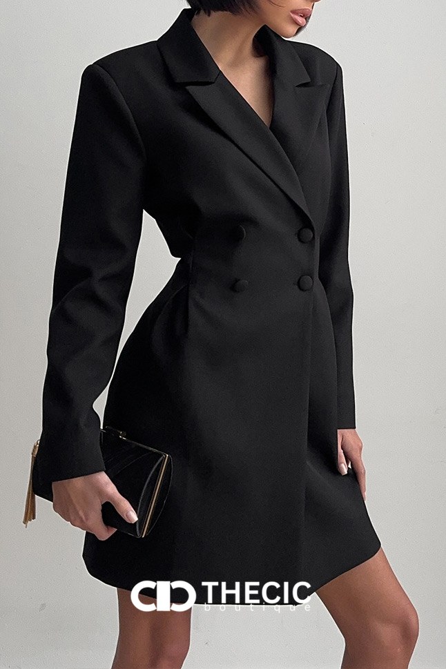 Tailored Double-Breasted Mini Blazer Dress