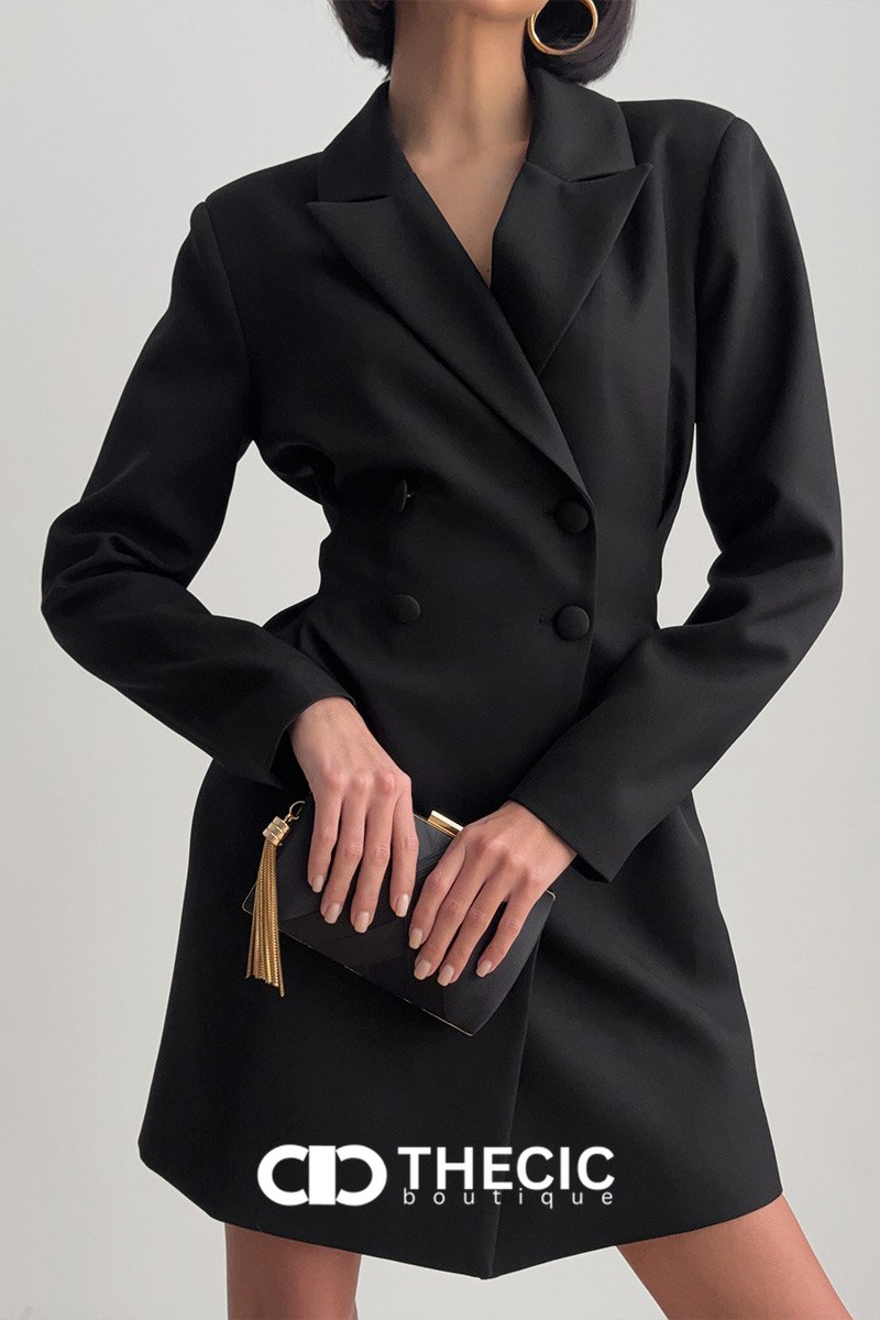 Tailored Double-Breasted Mini Blazer Dress