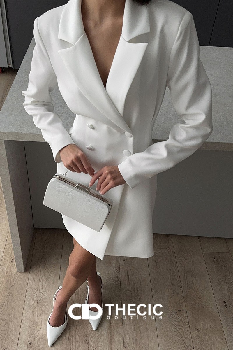 Tailored Double-Breasted Mini Blazer Dress