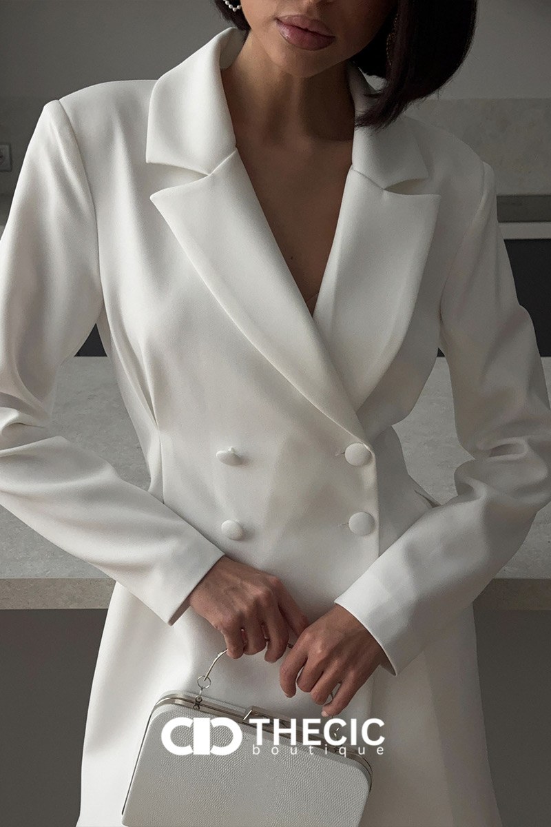 Tailored Double-Breasted Mini Blazer Dress