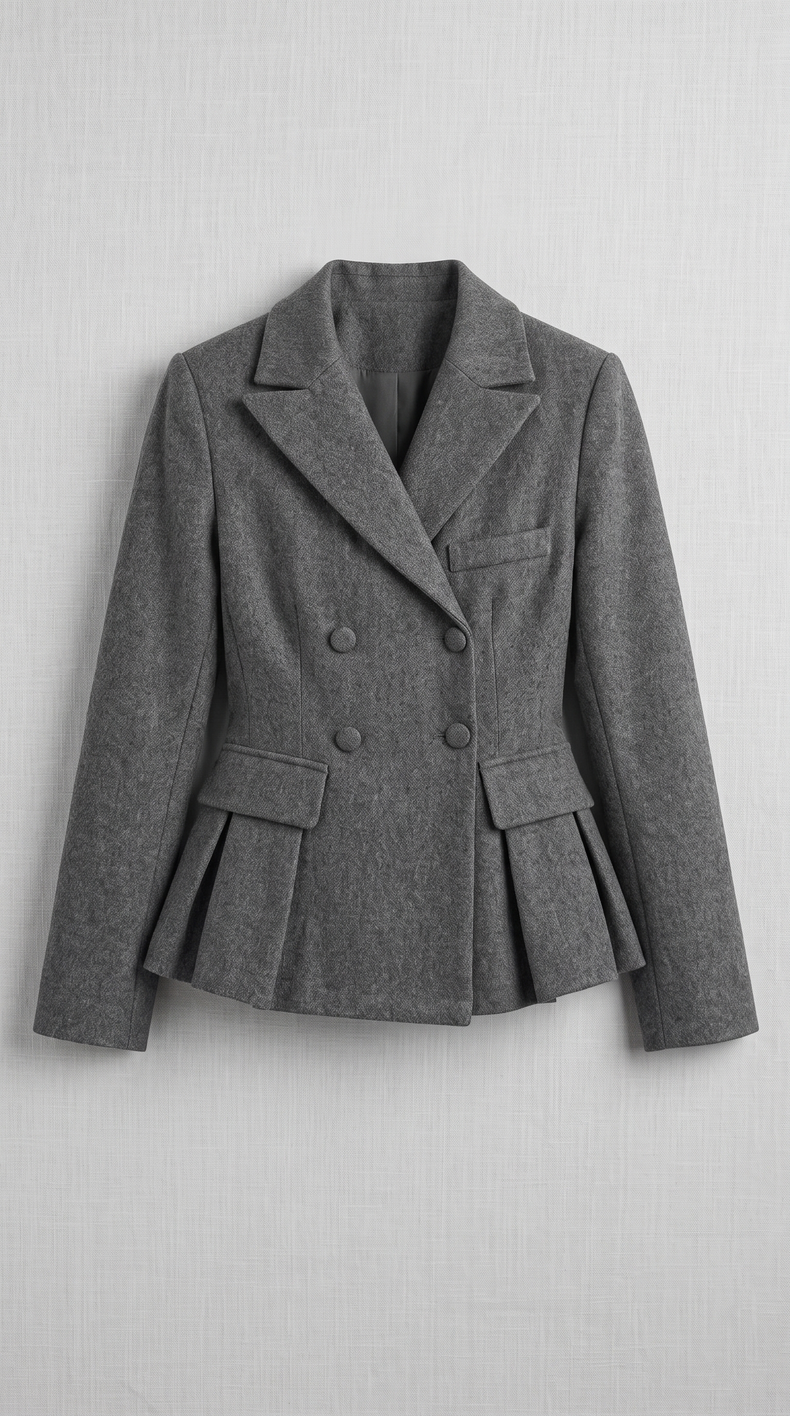 Tailored Double-Breasted Pleated Peplum Blazer