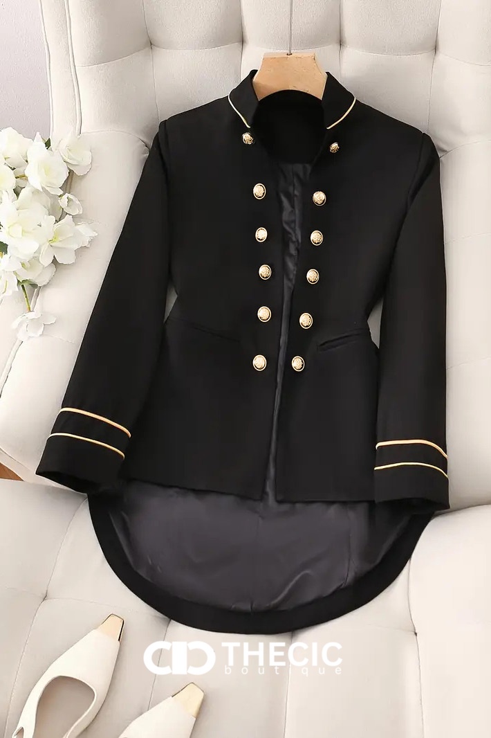 Tailored Gold Button Military Style Blazer