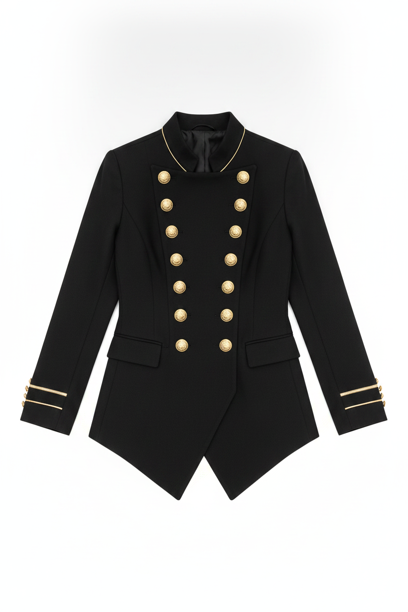Tailored Gold Button Military Style Blazer