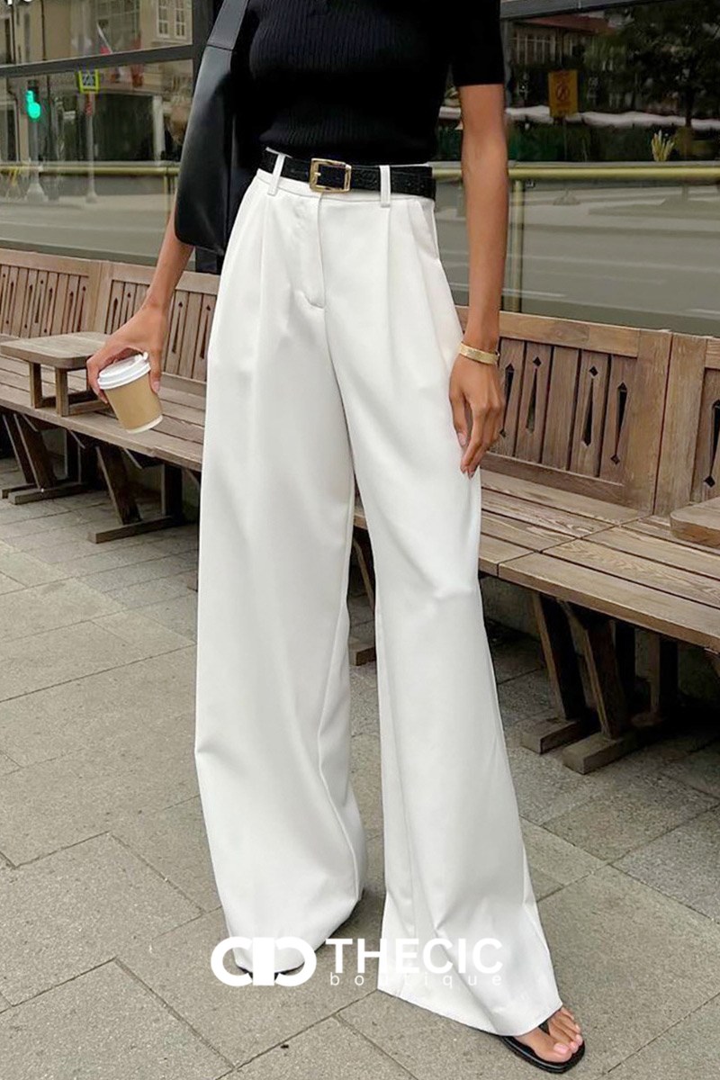 City Stride Pleated High-Waist Wide-Leg Trousers