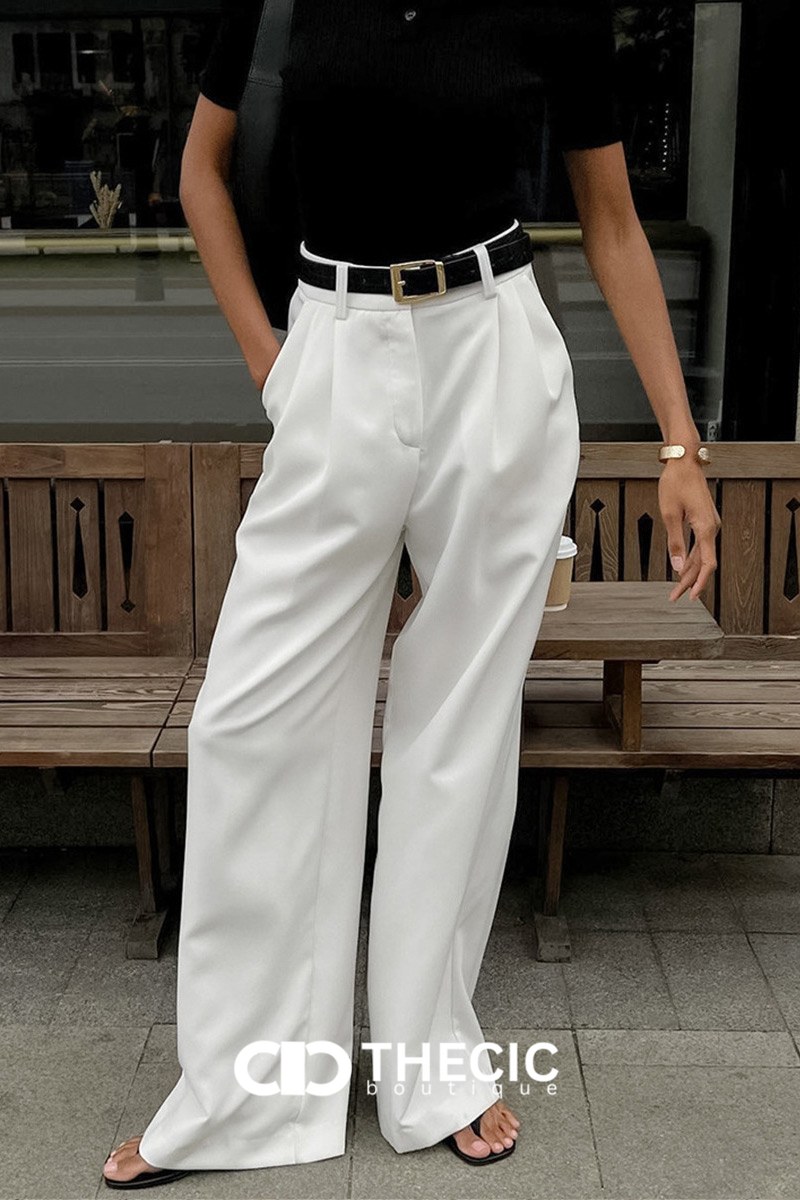 City Stride Pleated High-Waist Wide-Leg Trousers