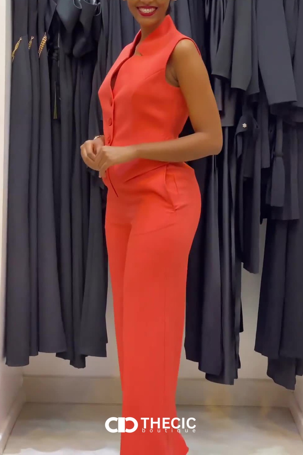 Tailored Sleeveless V-Neck Wide-Leg Trouser Set