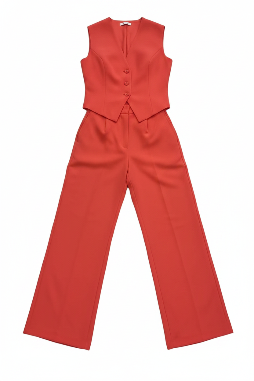 Tailored Sleeveless V-Neck Wide-Leg Trouser Set
