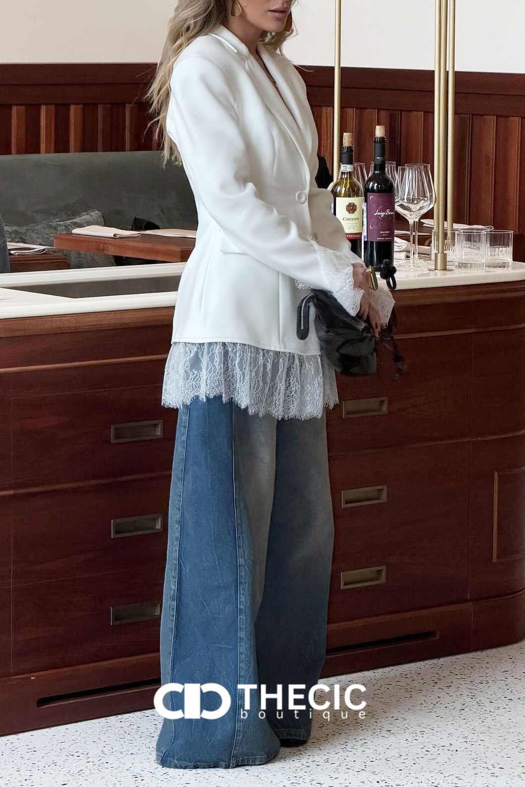 Tailored Structured Shoulder Lace-Trim Peplum Blazer