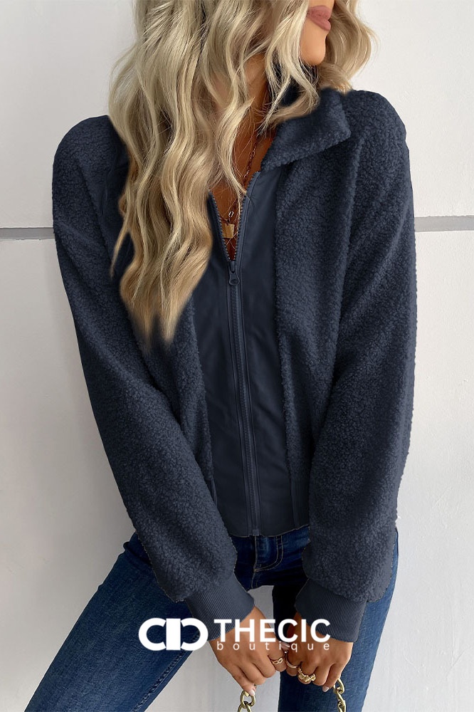 Teddy Fleece Zip-Up Bomber Jacket