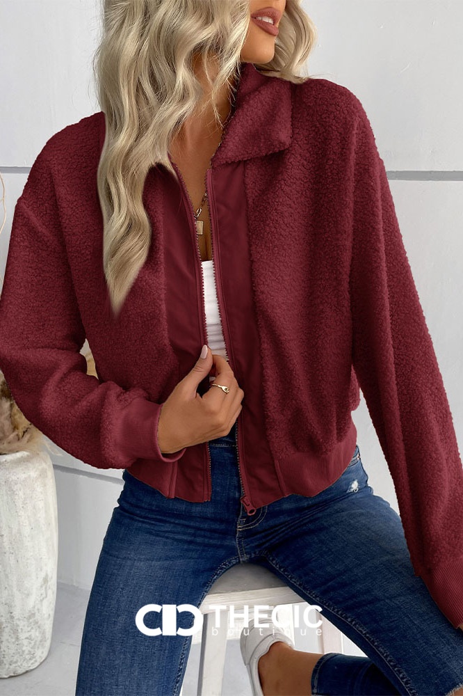 Teddy Fleece Zip-Up Bomber Jacket