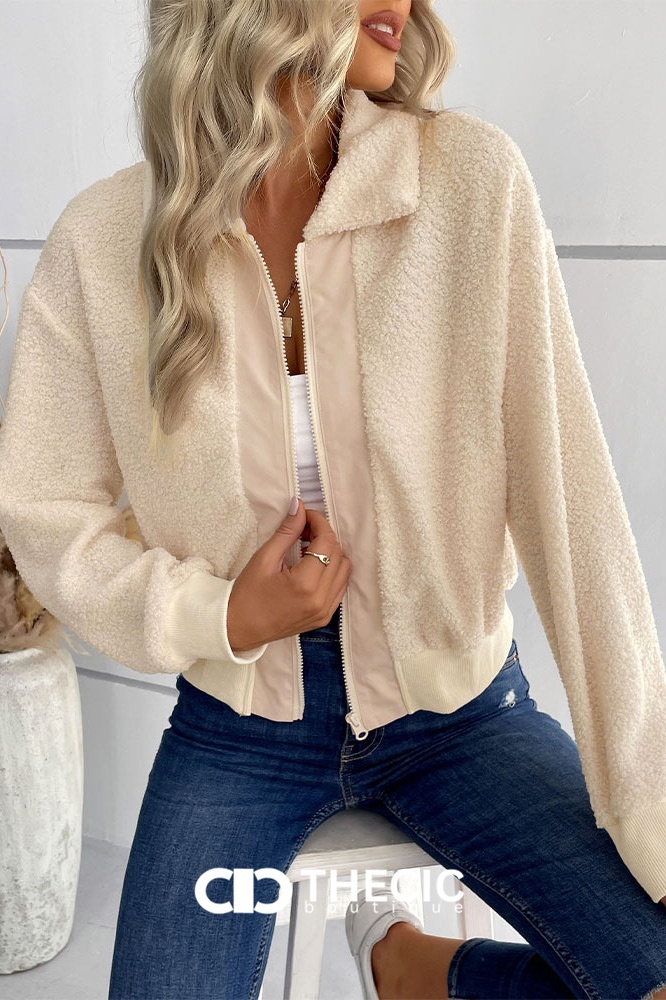 Teddy Fleece Zip-Up Bomber Jacket