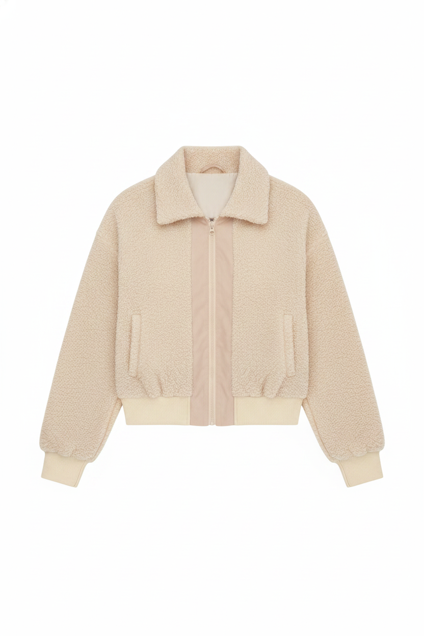 Teddy Fleece Zip-Up Bomber Jacket