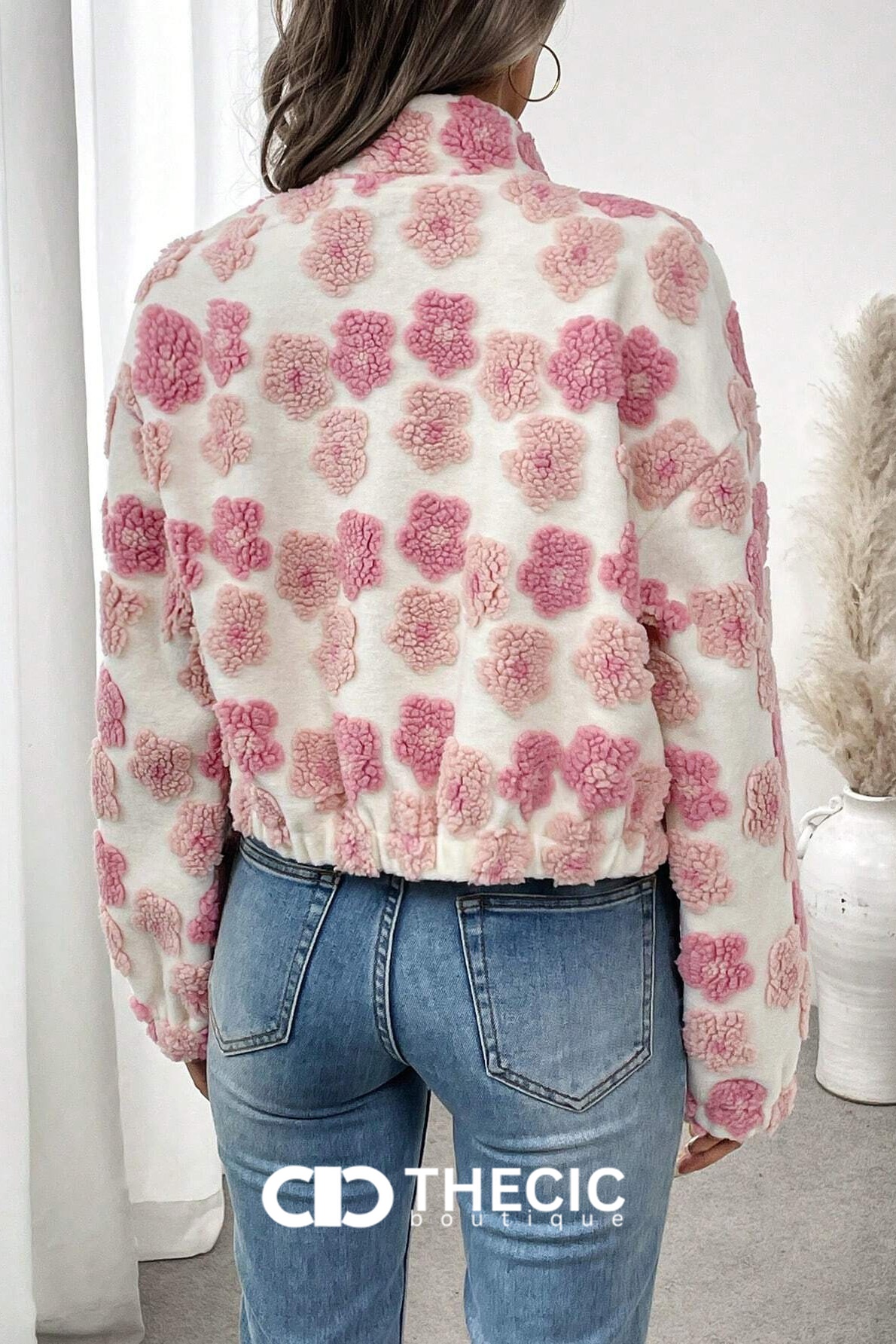 Textured Floral Full-Zip Bomber Jacket