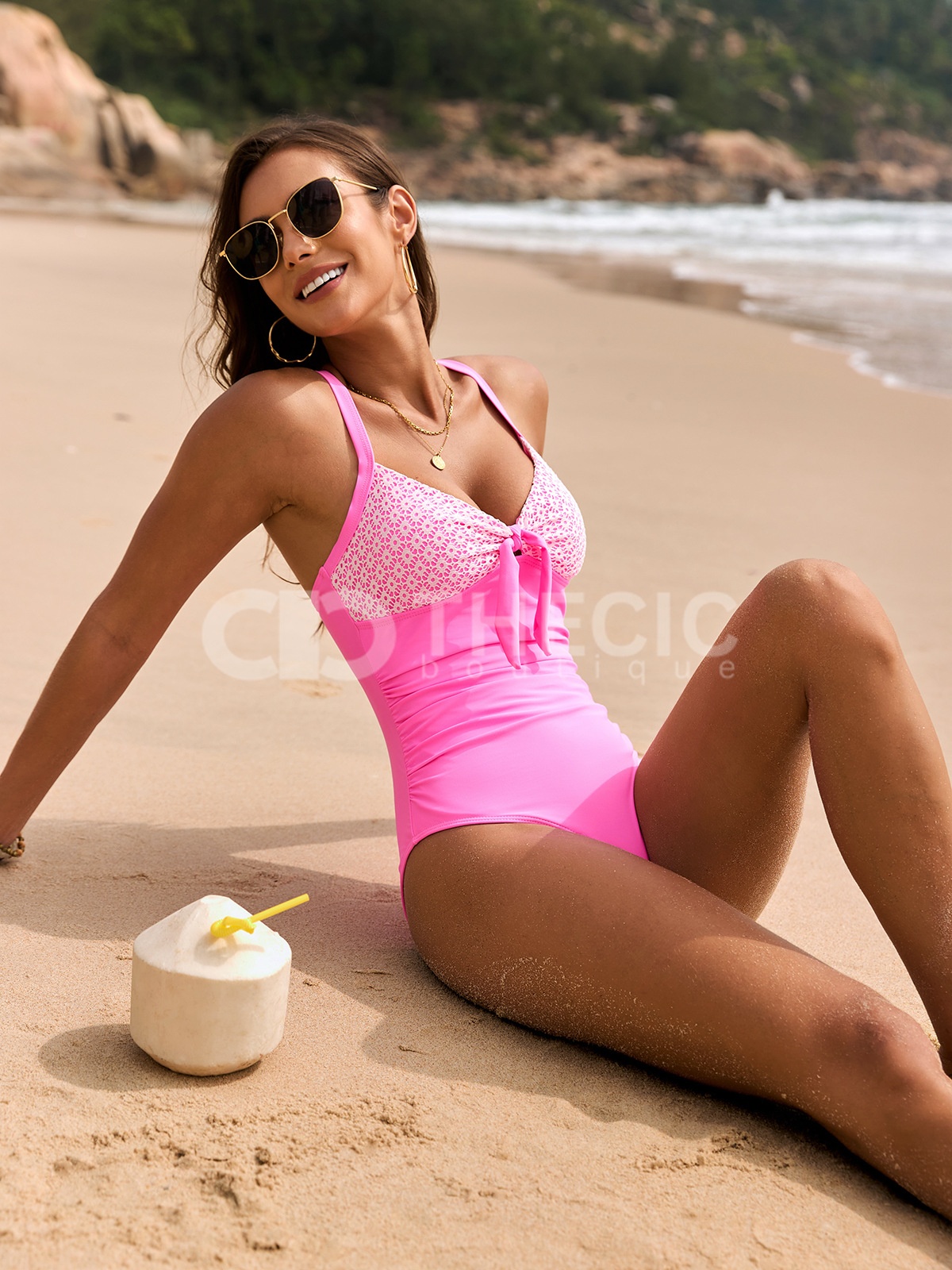 Textured Halter Tie-Front Ruched One-Piece Swimsuit