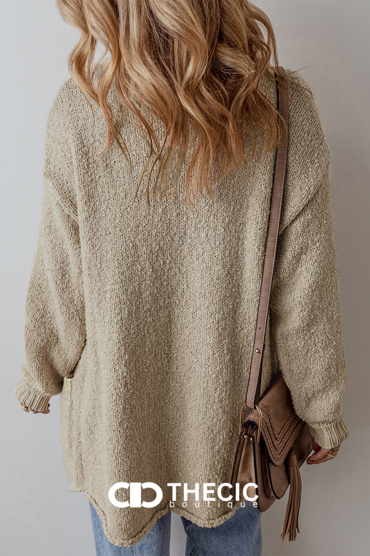 Textured Knit Button-Front Collared Longline Cardigan