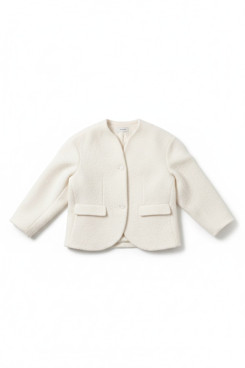 Textured Knit Collarless Two-Button Cropped Jacket