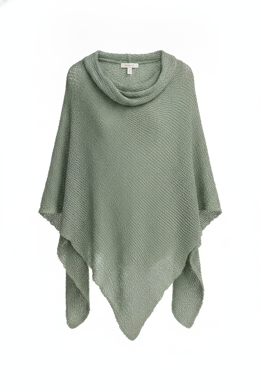 Textured Knit Cowl Neck Asymmetric Poncho Two Pieces Set