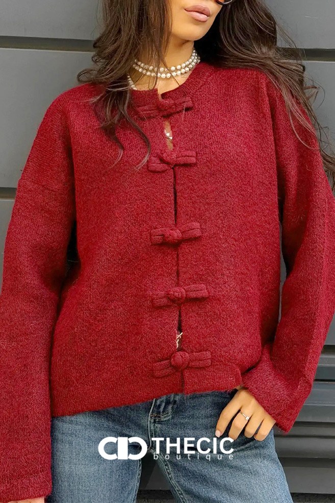 Textured Knit Frog Closure Cardigan