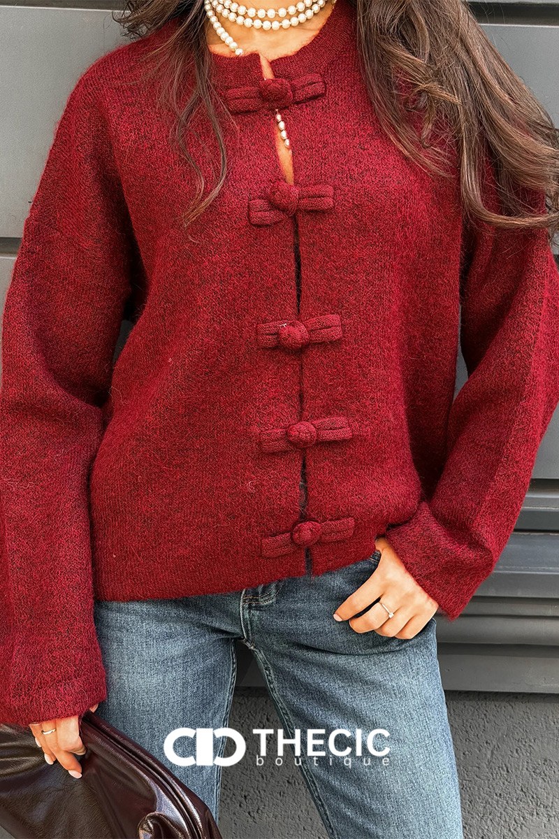Textured Knit Frog Closure Cardigan