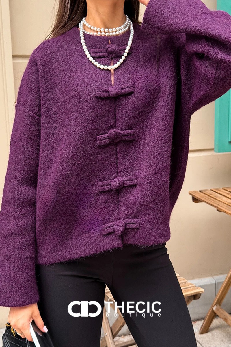 Textured Knit Frog Closure Cardigan