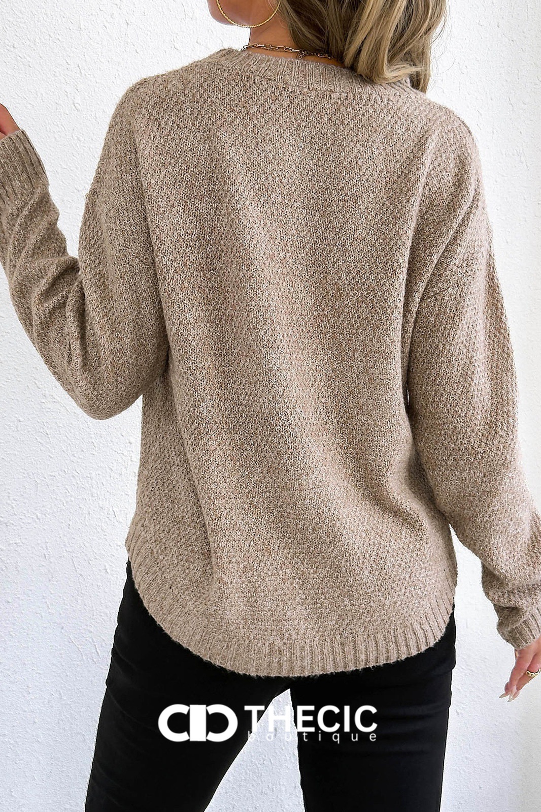 Textured Knit Round Neck Relaxed Sweater