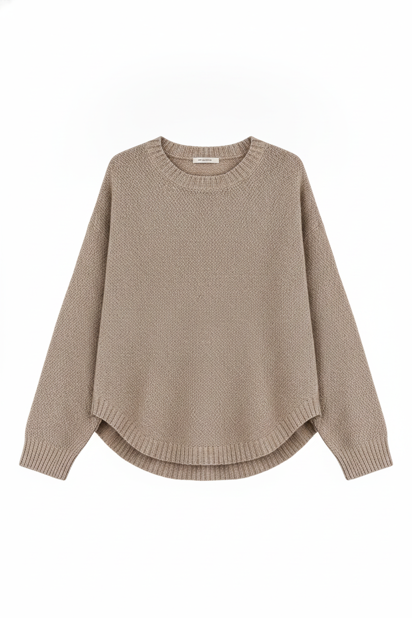 Textured Knit Round Neck Relaxed Sweater