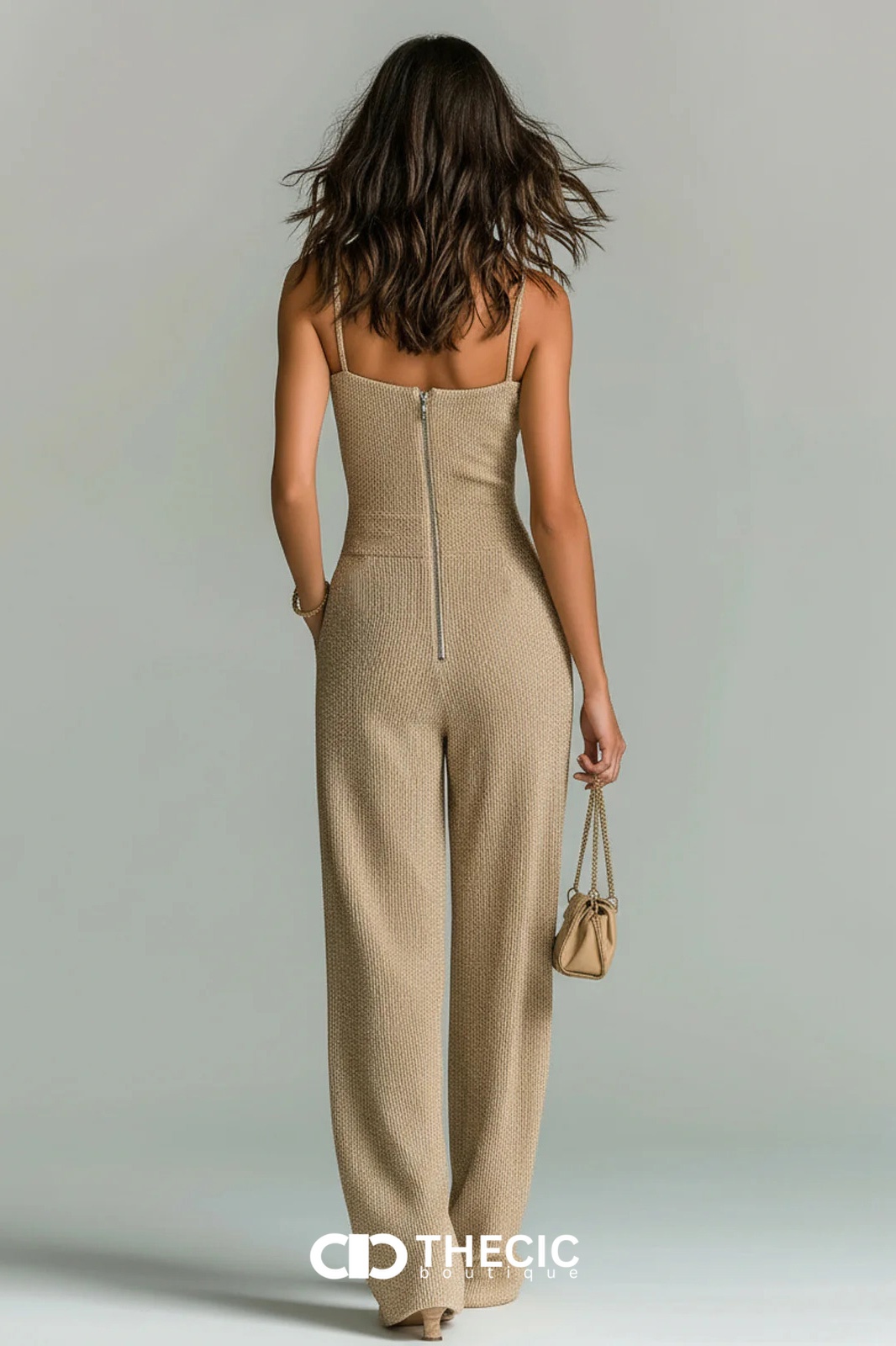 Textured Knit Spaghetti Strap Wide-Leg Jumpsuit