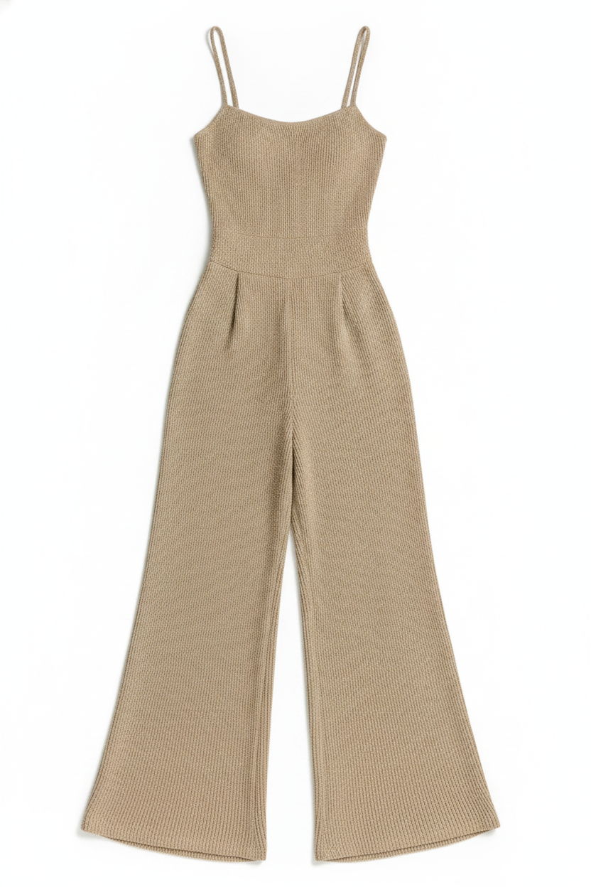 Textured Knit Spaghetti Strap Wide-Leg Jumpsuit