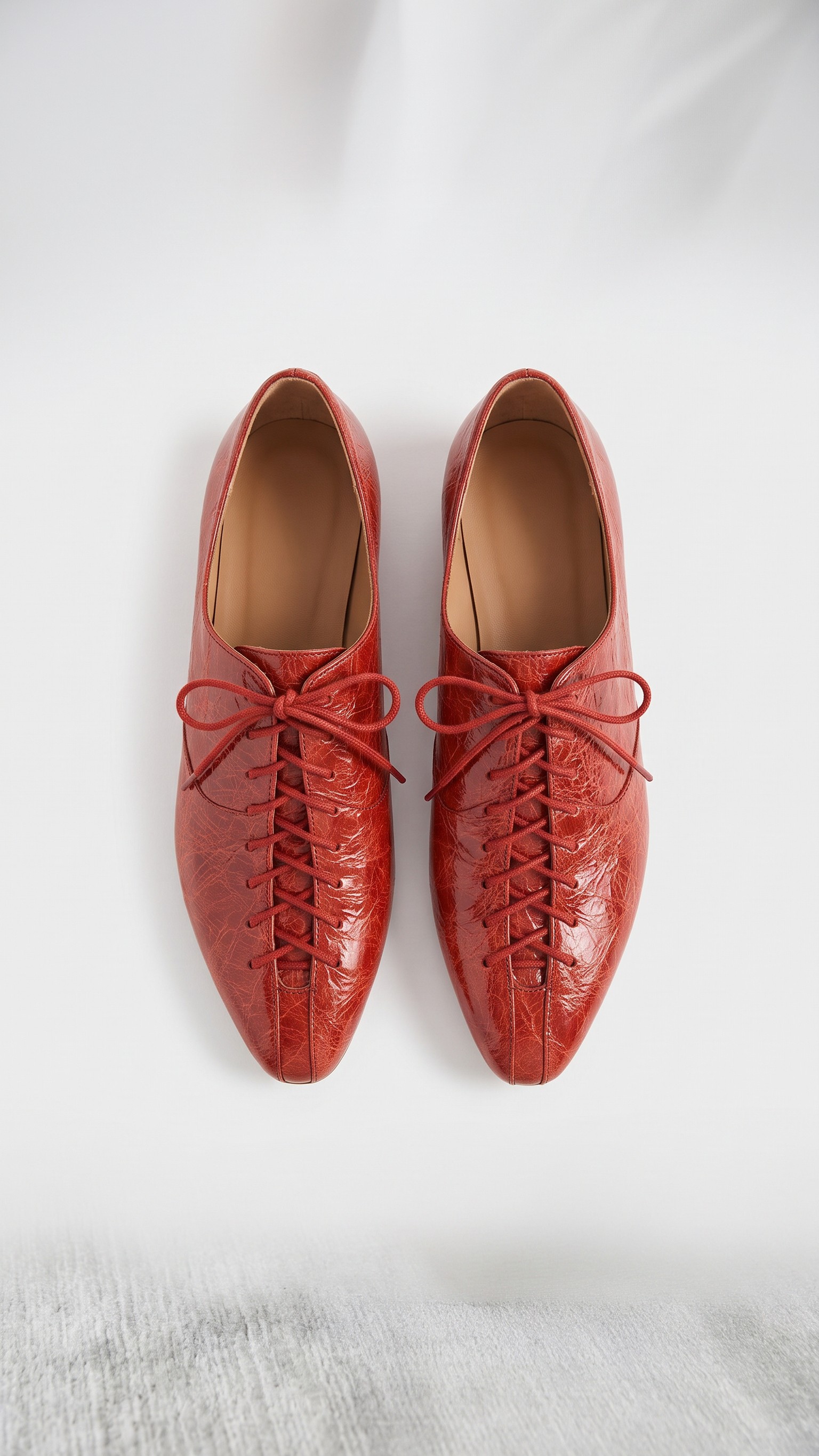 Textured Leather Pointed-Toe Lace-Up Flats