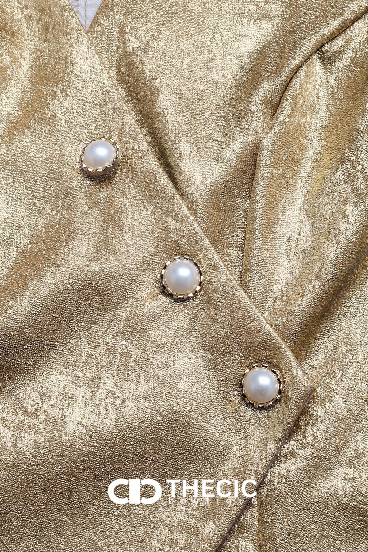 Textured Metallic Pearl Button V-Neck Blazer