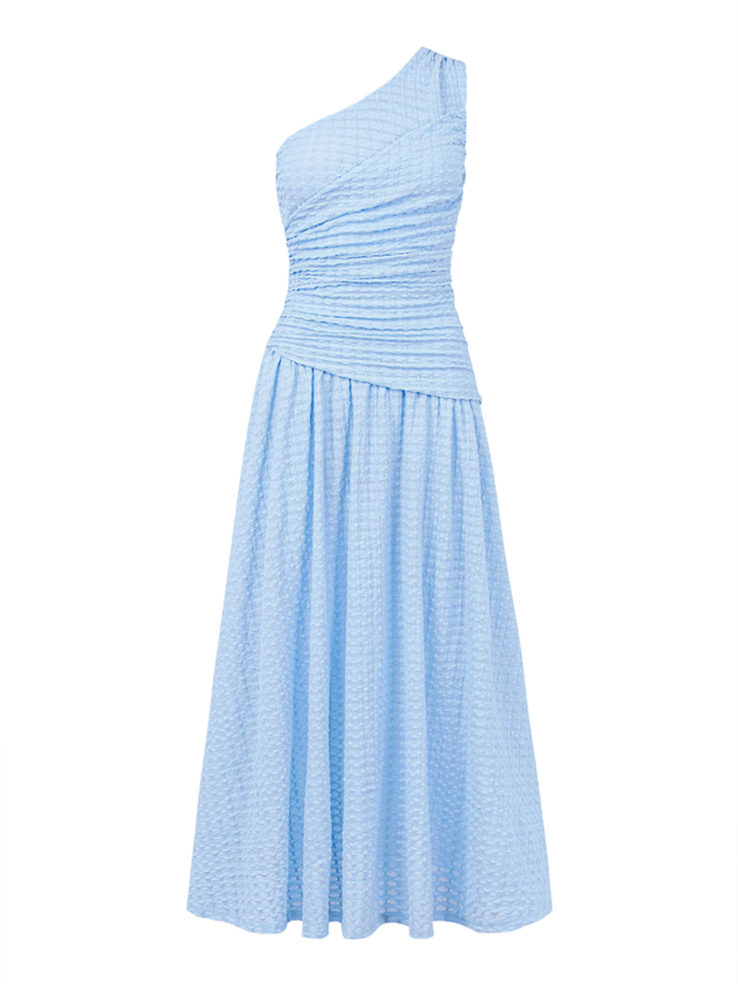 Textured Ruched One-Shoulder Maxi Dress