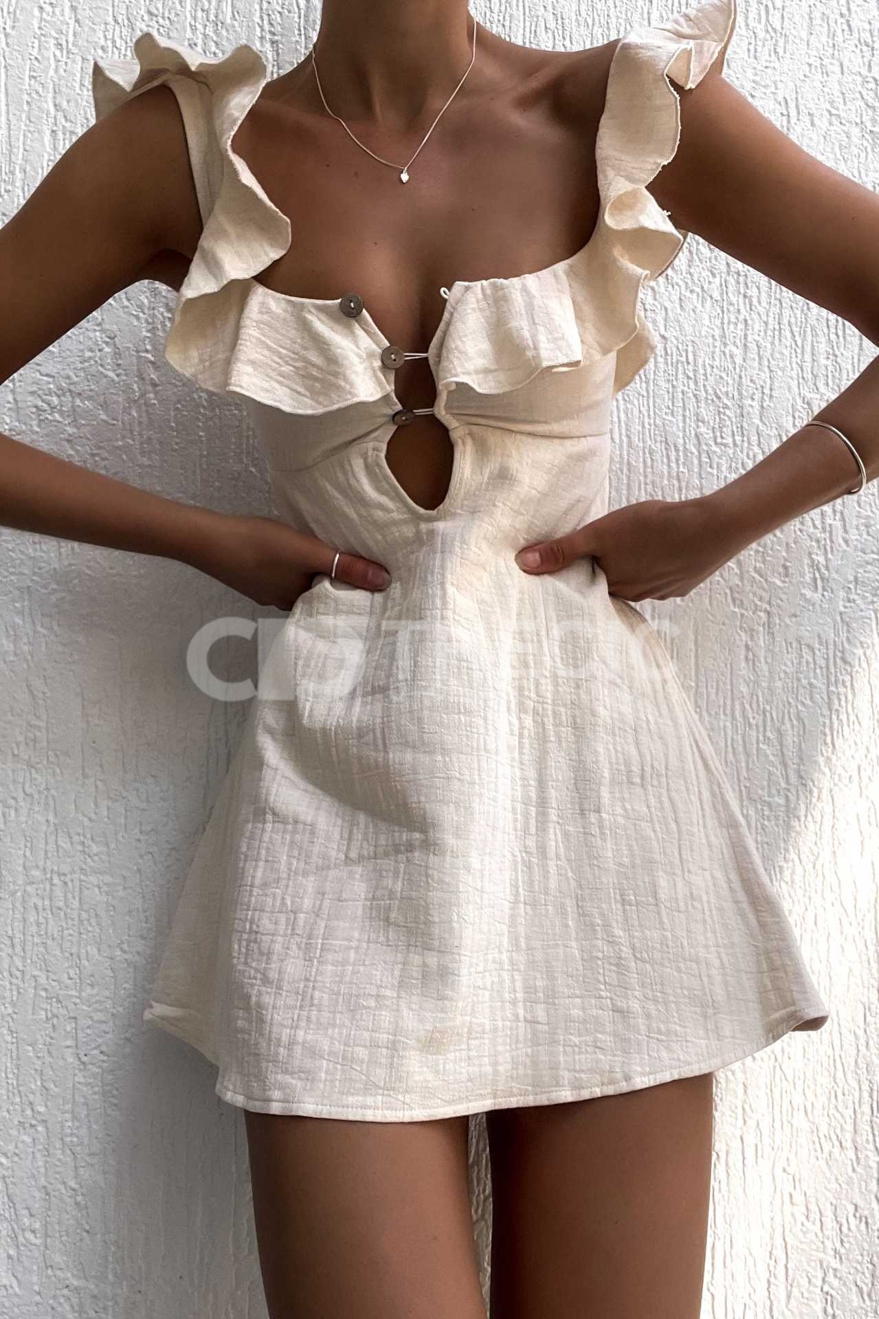 Textured Ruffle Strap Keyhole Mini Dress