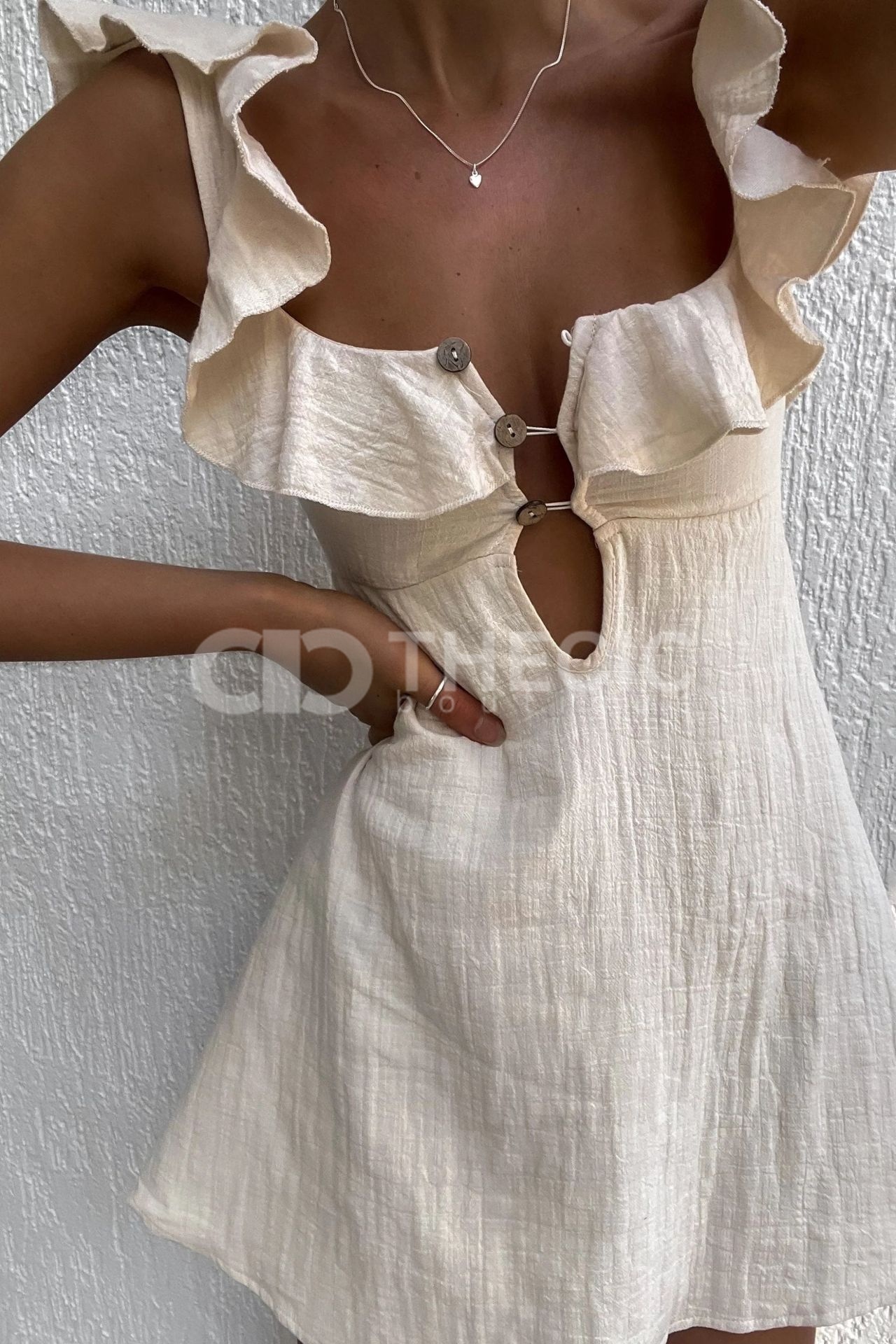 Textured Ruffle Strap Keyhole Mini Dress