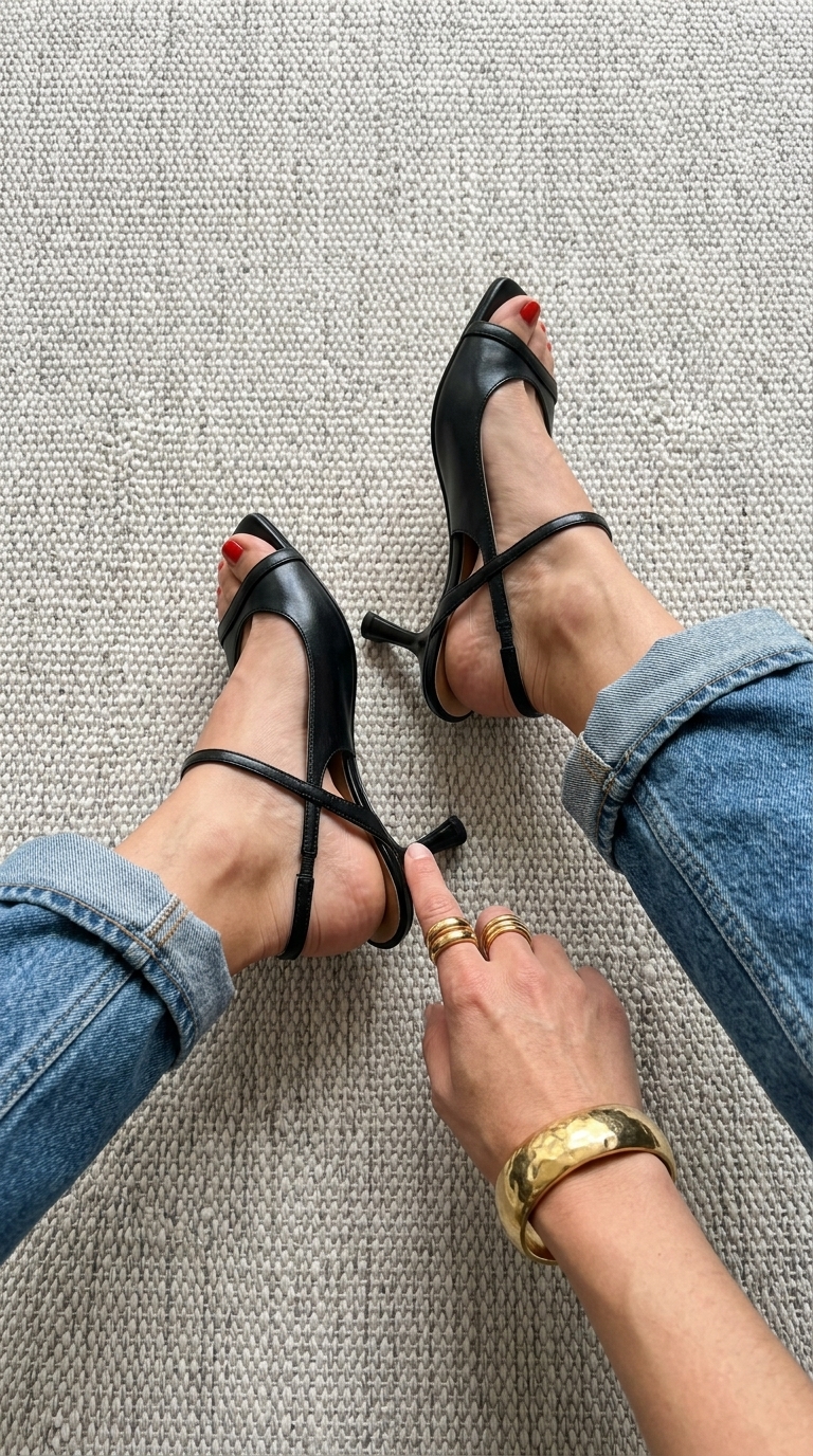 Textured Square-Toe Stiletto Heel Slingback Sandals