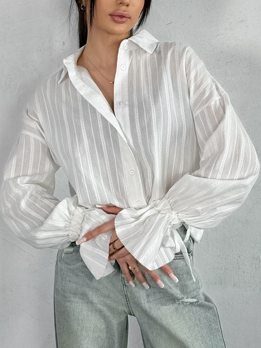 Textured Stripe Relaxed Fit Tie-Cuff Button-Front Shirt